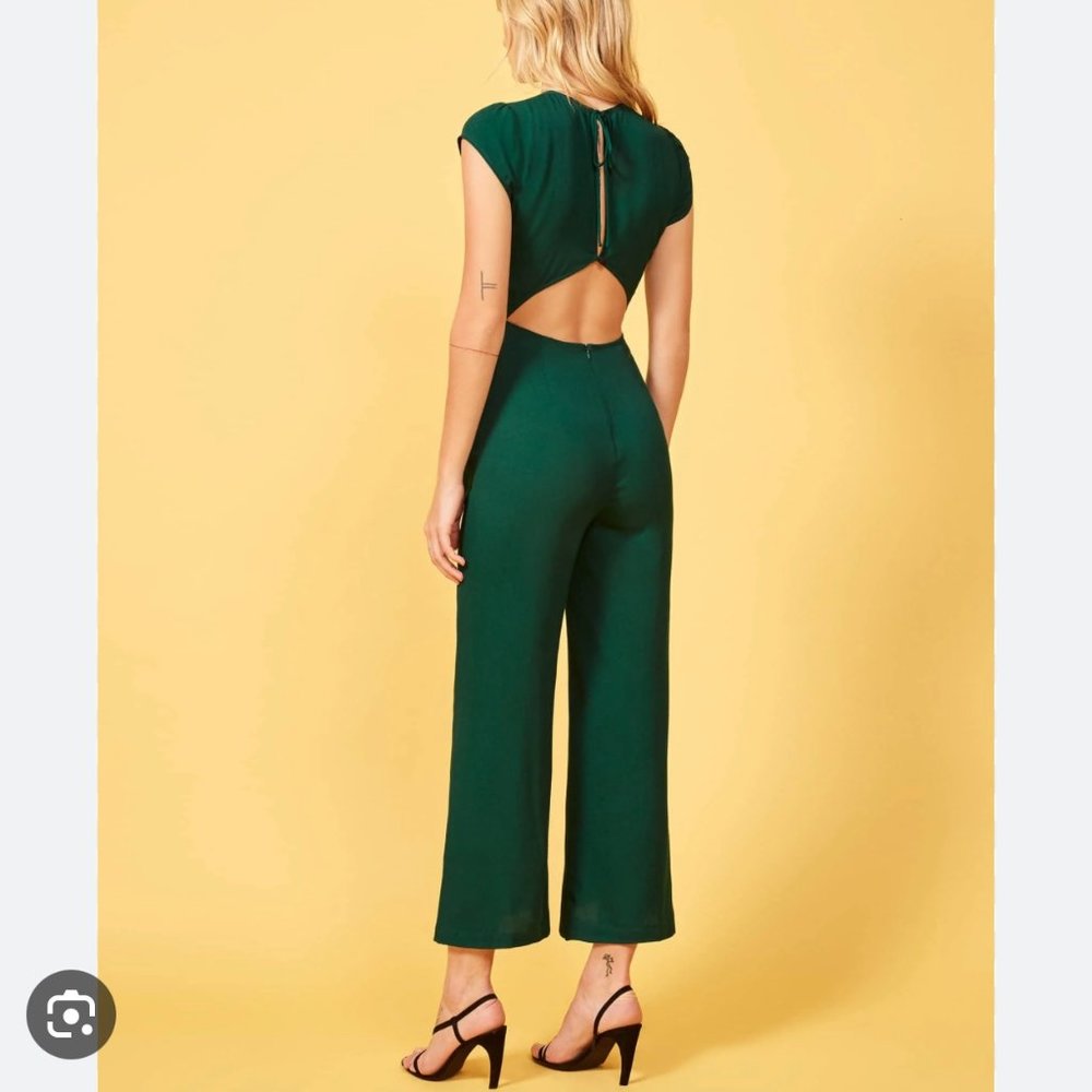 Reformation Mayer Jumpsuit, Emerald Green, XS XSmall OP Petite